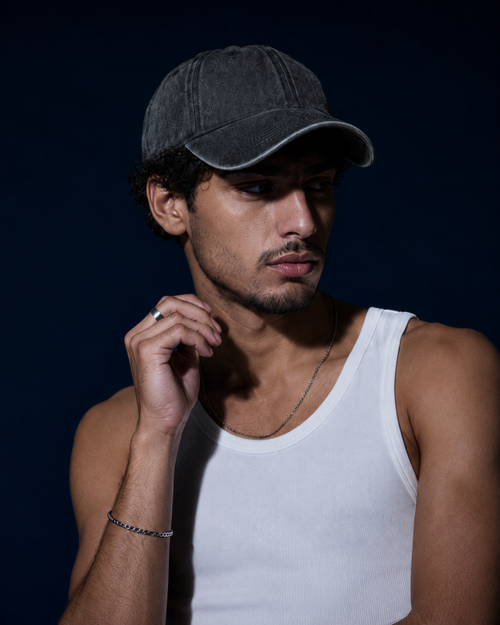 Acid-Washed Baseball Cap – Black
