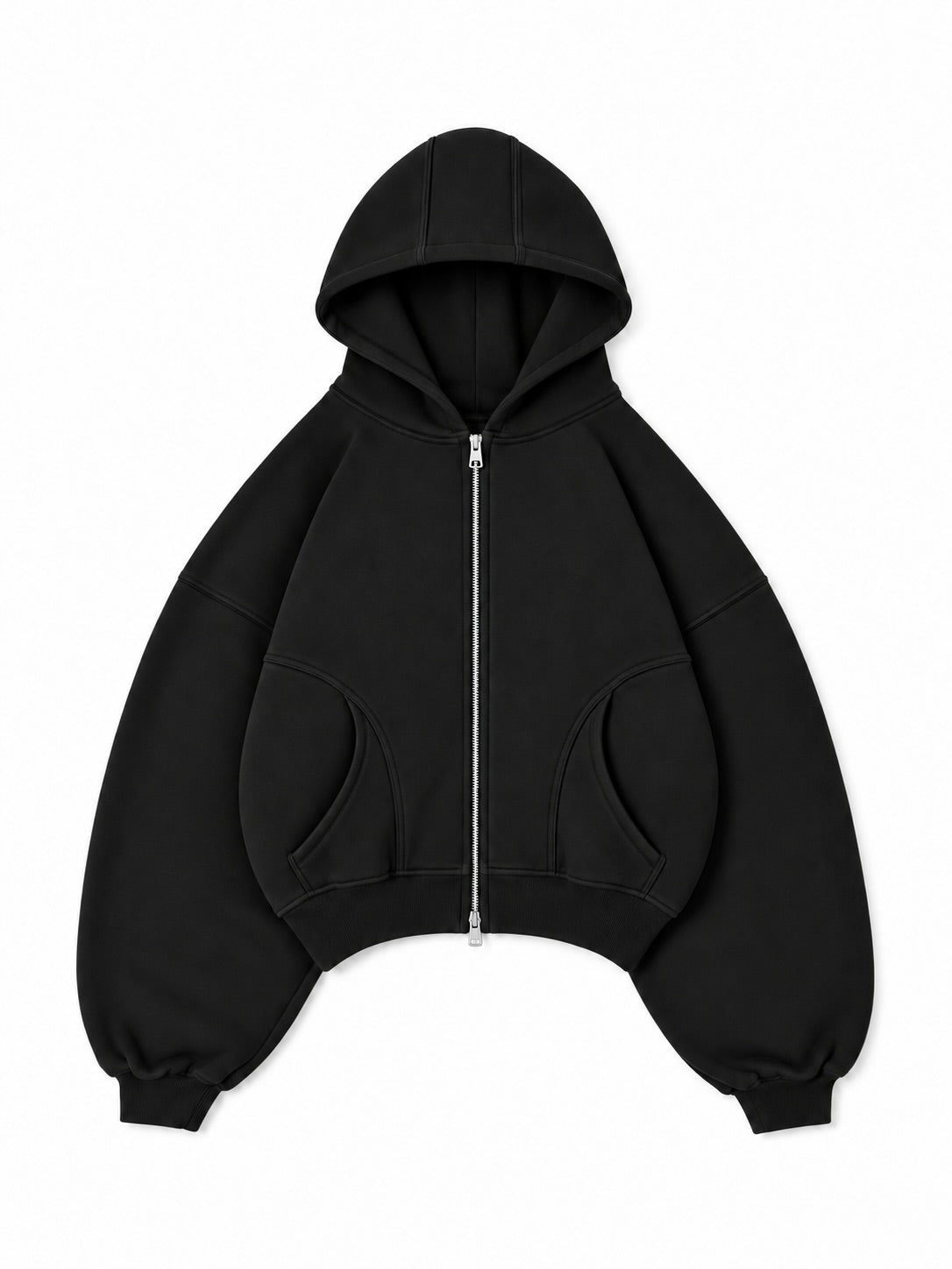 Black Arc-Pocket Zip Hoodie