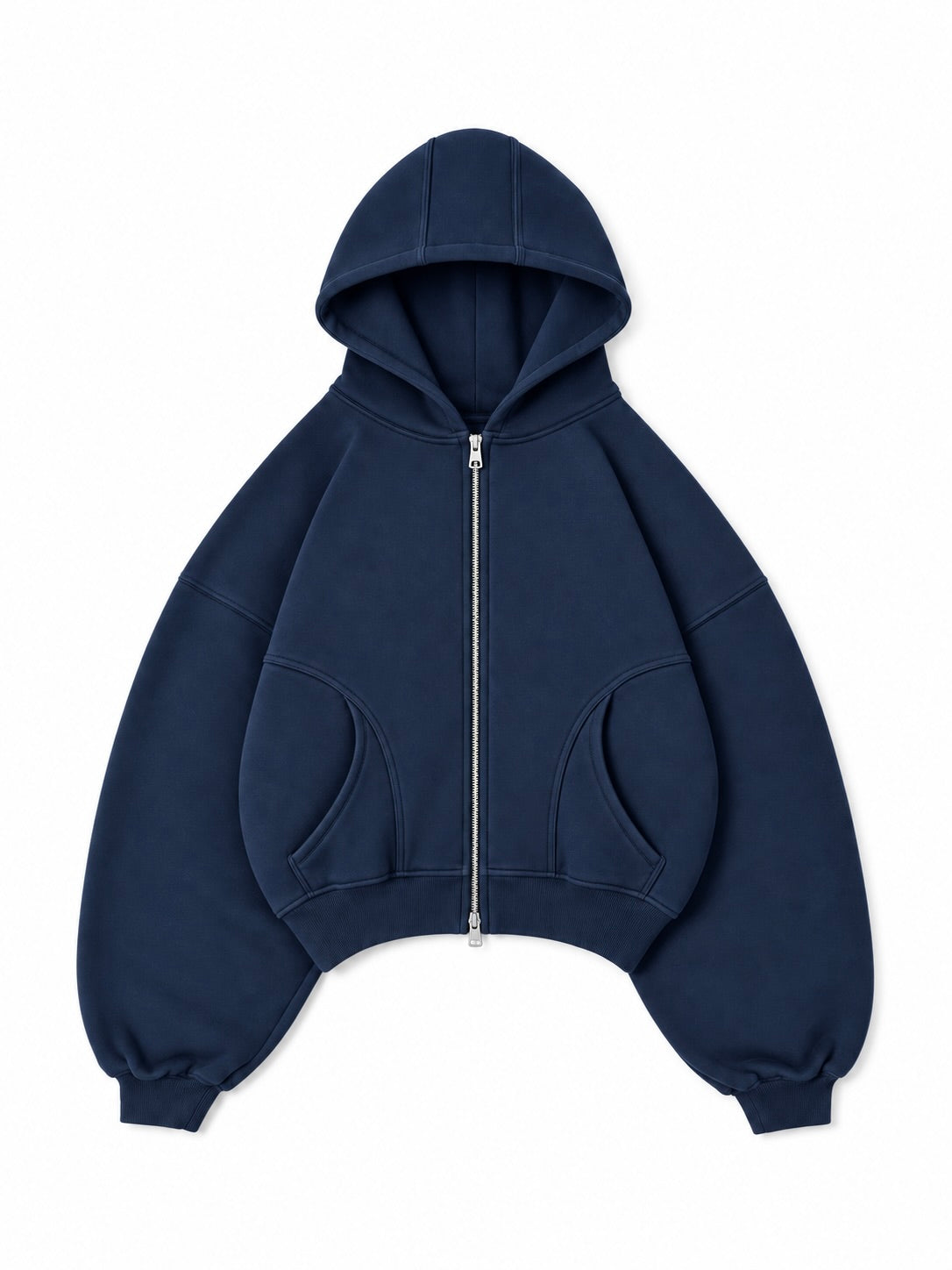 Navy Arc-Pocket Zip Hoodie