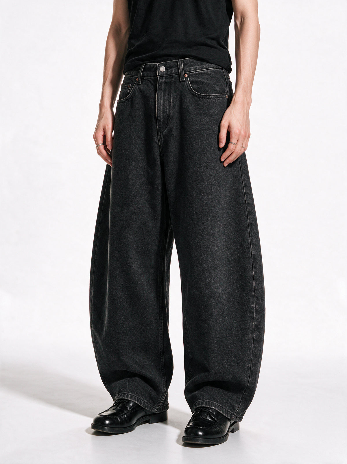 Solid Black Baggy Balloon Denim front