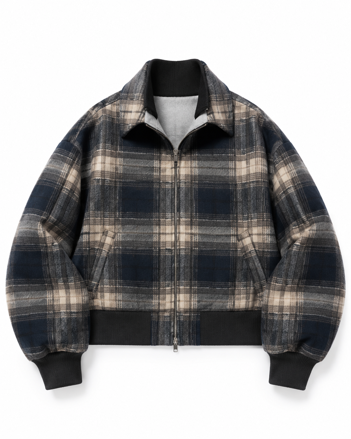 Brushed Plaid Bomber Jacket